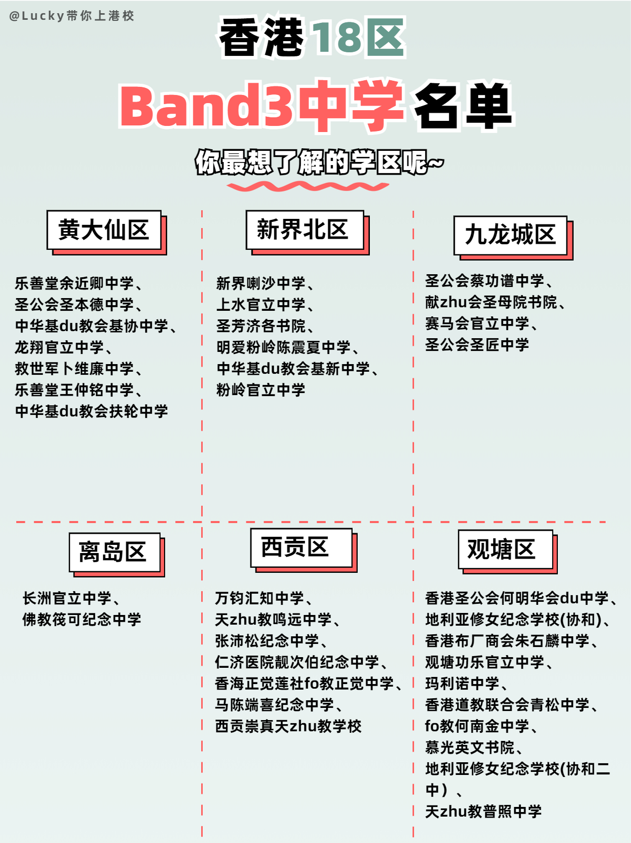 香港各區(qū)Band3中學(xué)，看看有沒有你的意向?qū)W校